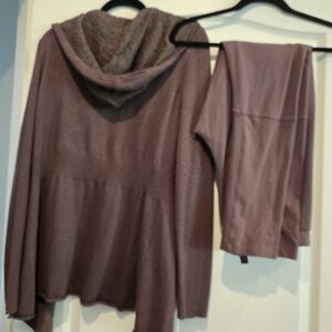 Taupe Hooded Knit Cardigan and Pants Set